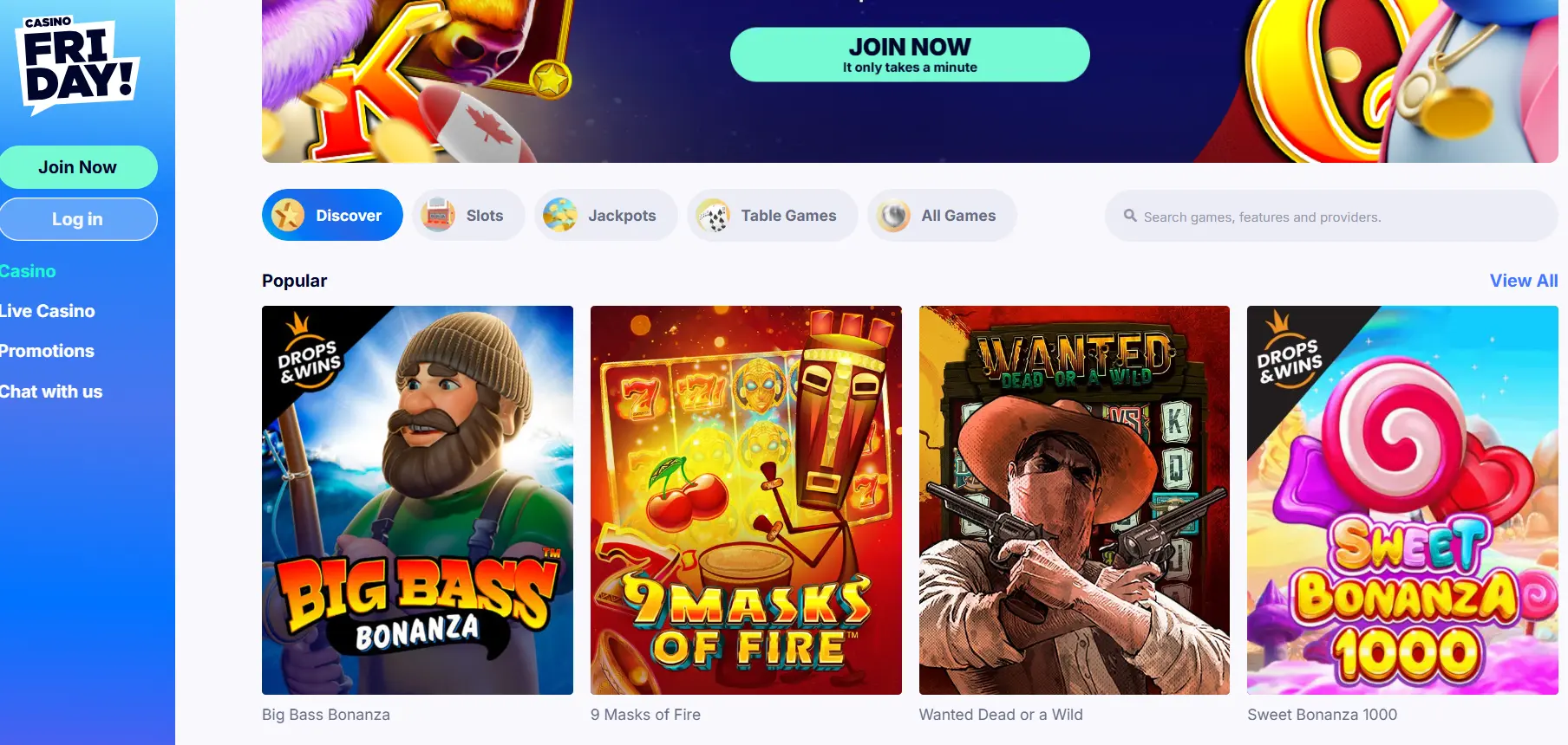 Friday Casino Home Page